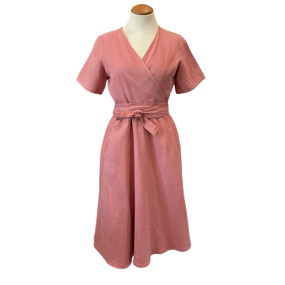 Elegant Pink Midi Wrap Dress
